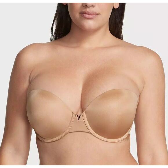Victoria's Secret BARE Illusions Smooth Uplift Strapless Bra 32 DD Beige - Picture 1 of 11